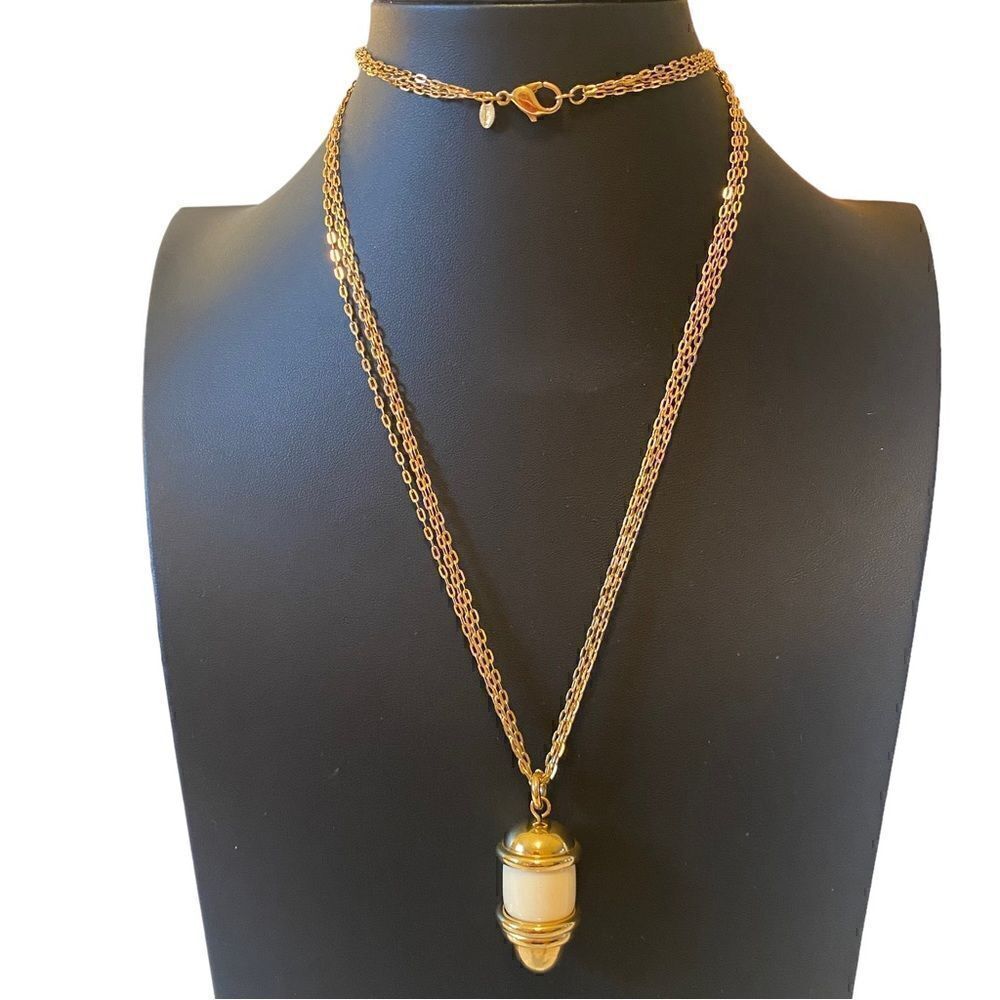 Vintage Monet Multi-Strand Yellow Gold Toned Cylinder Pendant Necklace.